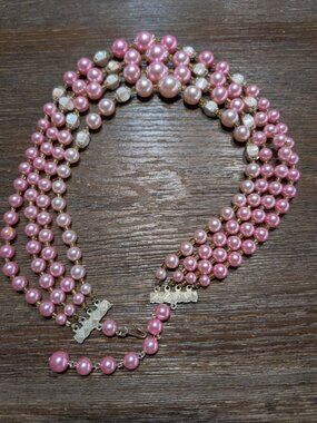Vintage 1950s Made in Japan 4-Strand Pink Pearl Chunky Statement Choker Necklace